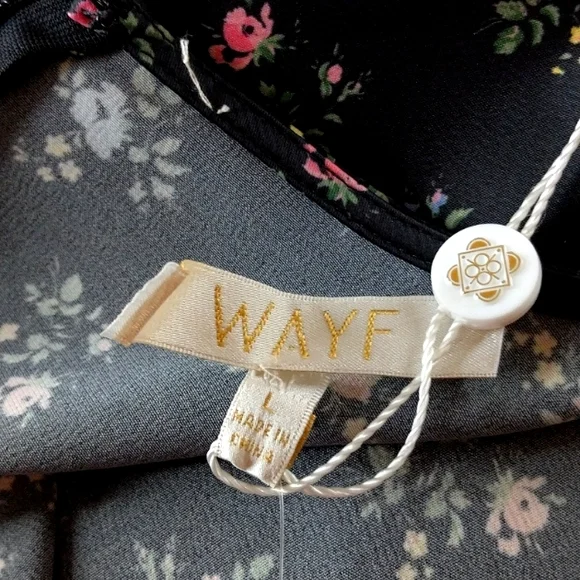 Wayf Tie Front Cutout Dress Black Blue Rose Small Print Floral. Large. Satiny - Picture 11 of 16